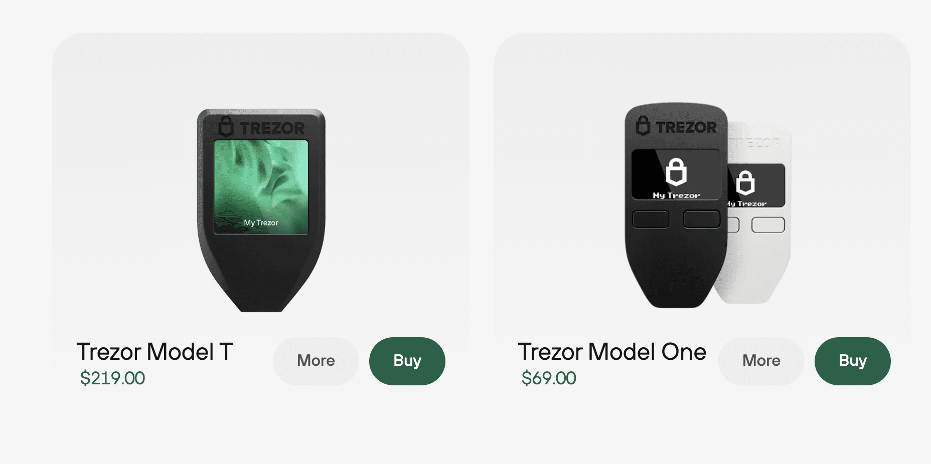 Hardware wallets Trezor Model T and Trezor One | Source: Trezor