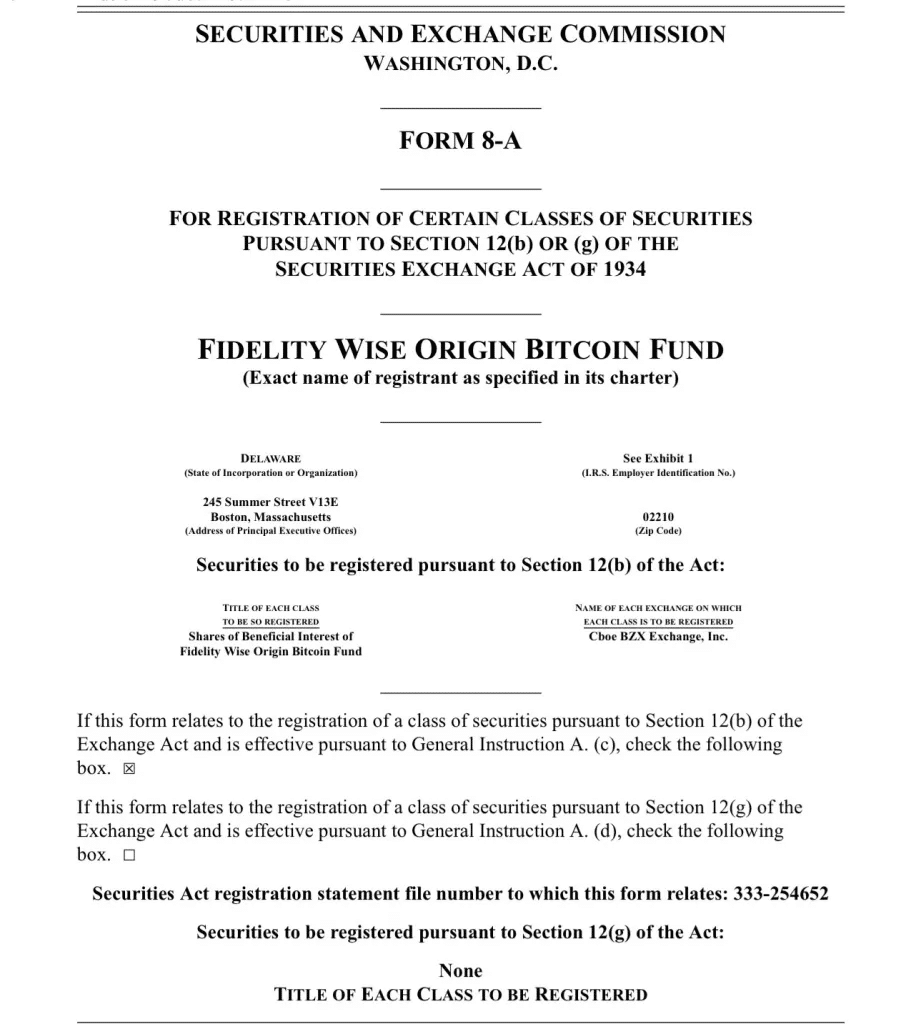 Fidelity files registration of securities for its Bitcoin ETF with the SEC - 1