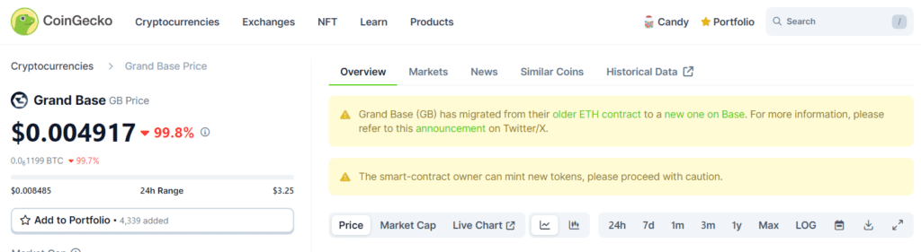Grand Base minting sparks rug pull concerns as token plunges 99% - 1